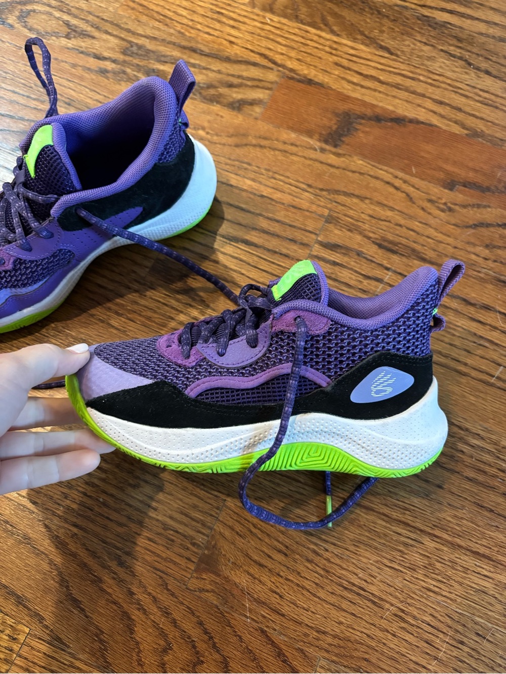 Purple & Lime Kids curry Basketball Shoes